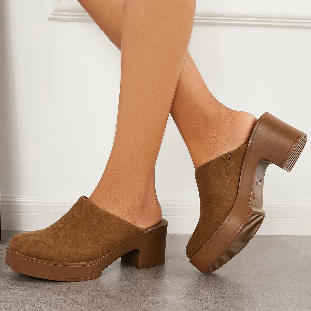 Platform Chunky Heel Mules Boots Closed Toe Slip on Shoes sold by Tinstree