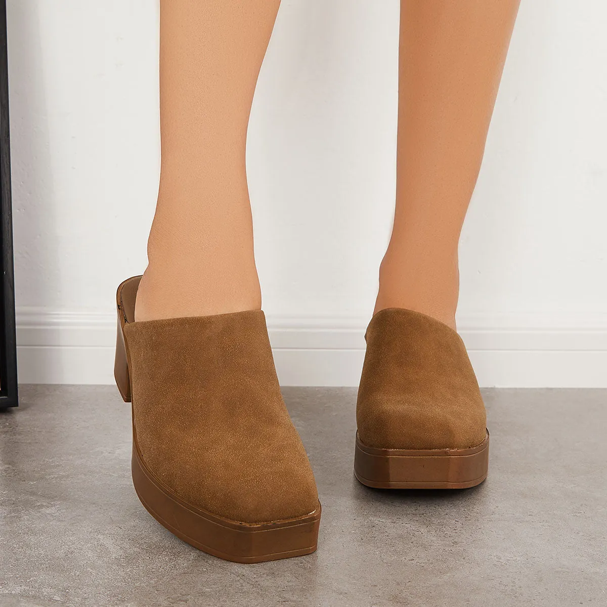 Platform Chunky Heel Mules Boots Closed Toe Slip on Shoes sold by Tinstree product image thumbnail 3