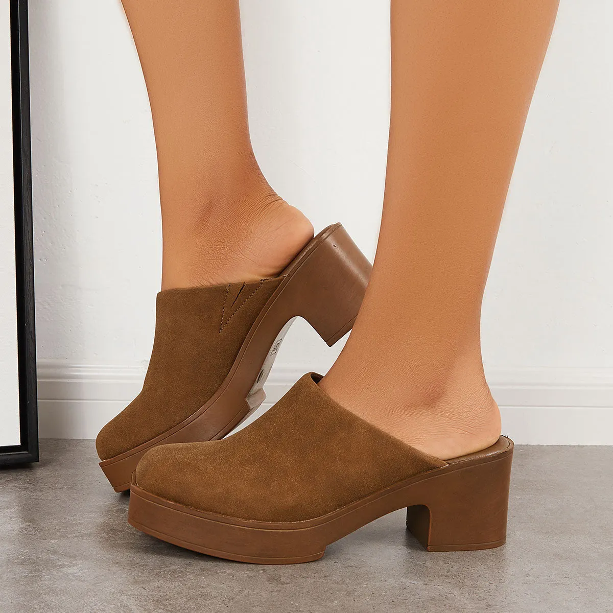 Platform Chunky Heel Mules Boots Closed Toe Slip on Shoes sold by Tinstree product image thumbnail 2