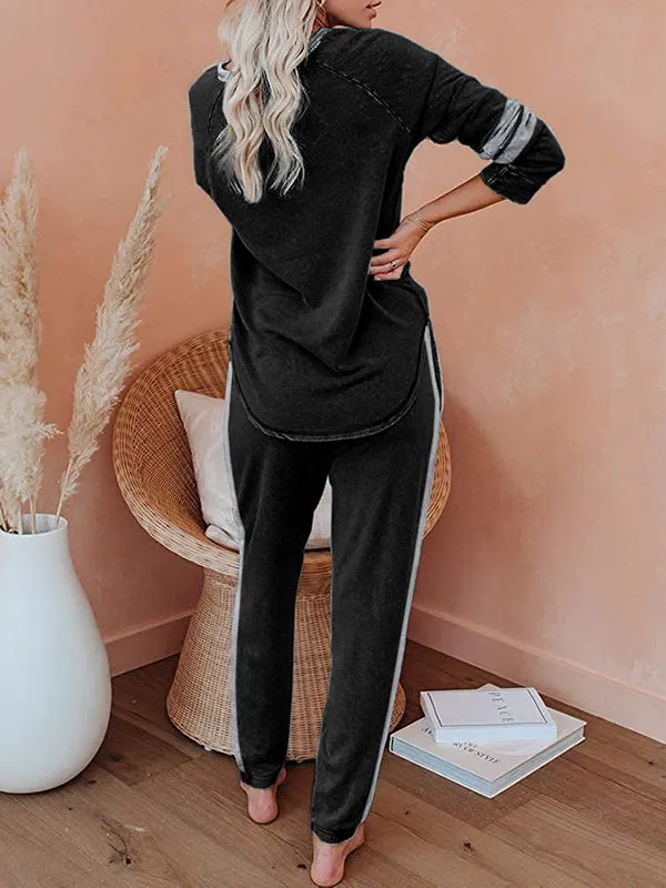 Womens 2 Piece Crewneck Loungewear Pj Set Long Sleeve Sweatsuit Drawstring Striped Outfits sold by Tinstree product image thumbnail 5