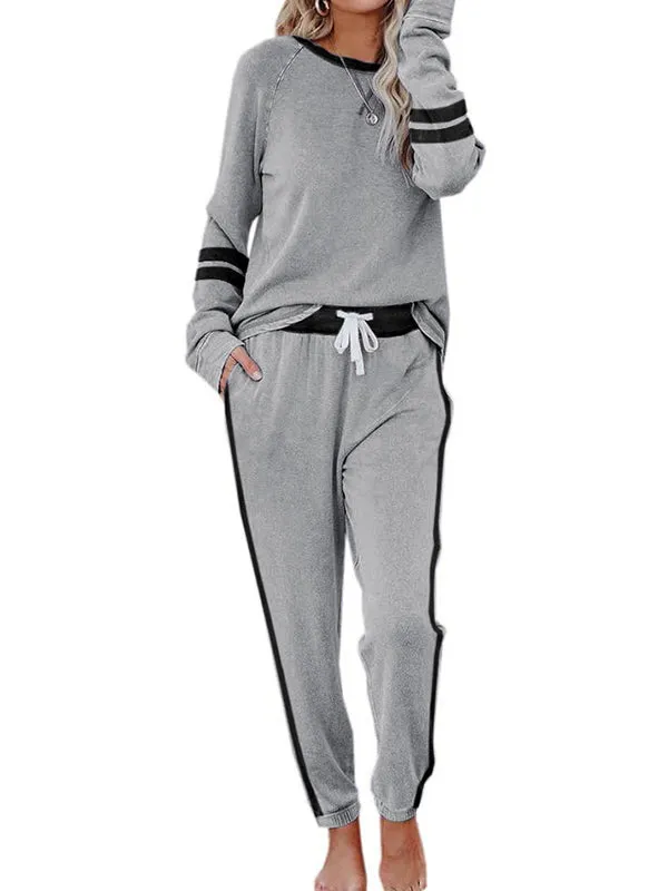 Womens 2 Piece Crewneck Loungewear Pj Set Long Sleeve Sweatsuit Drawstring Striped Outfits sold by Tinstree product image thumbnail 2