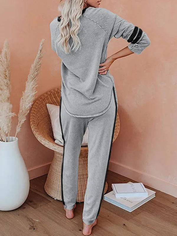 Womens 2 Piece Crewneck Loungewear Pj Set Long Sleeve Sweatsuit Drawstring Striped Outfits sold by Tinstree product image thumbnail 3