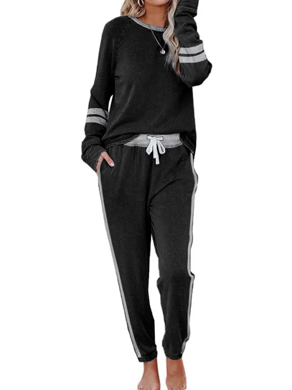 Womens 2 Piece Crewneck Loungewear Pj Set Long Sleeve Sweatsuit Drawstring Striped Outfits sold by Tinstree product image thumbnail 4