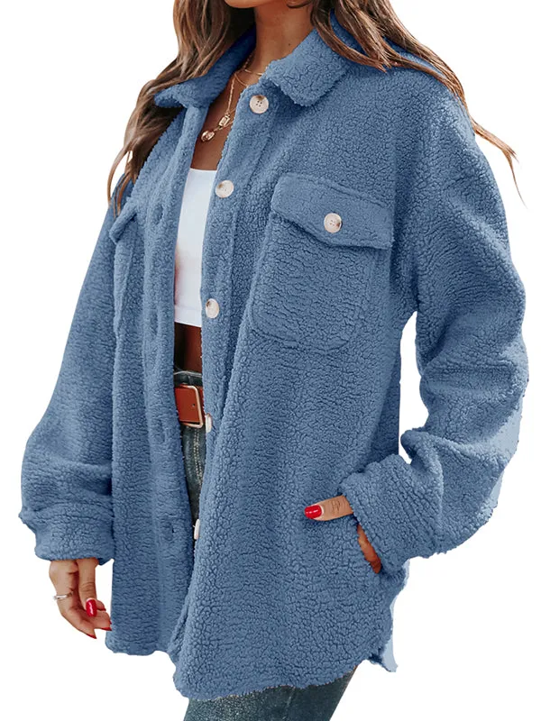 Women Sherpa Fleece Jacket Long Sleeve Button Down Fuzzy Shacket Outwear Coat sold by Tinstree product image thumbnail 2