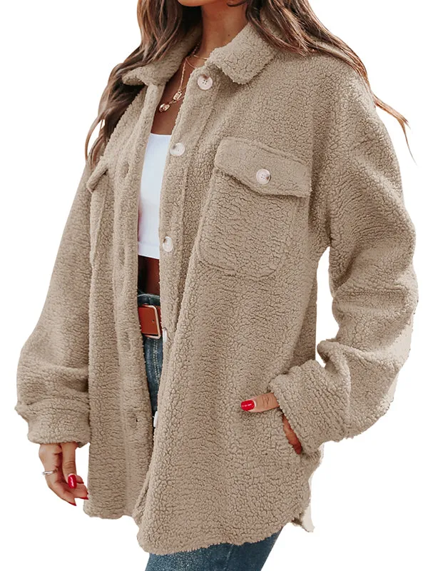 Women Sherpa Fleece Jacket Long Sleeve Button Down Fuzzy Shacket Outwear Coat sold by Tinstree product image thumbnail 4