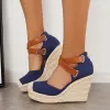 Closed Toe Espadrille Wedges Crisscross Platform Heel Sandals sold by Tinstree