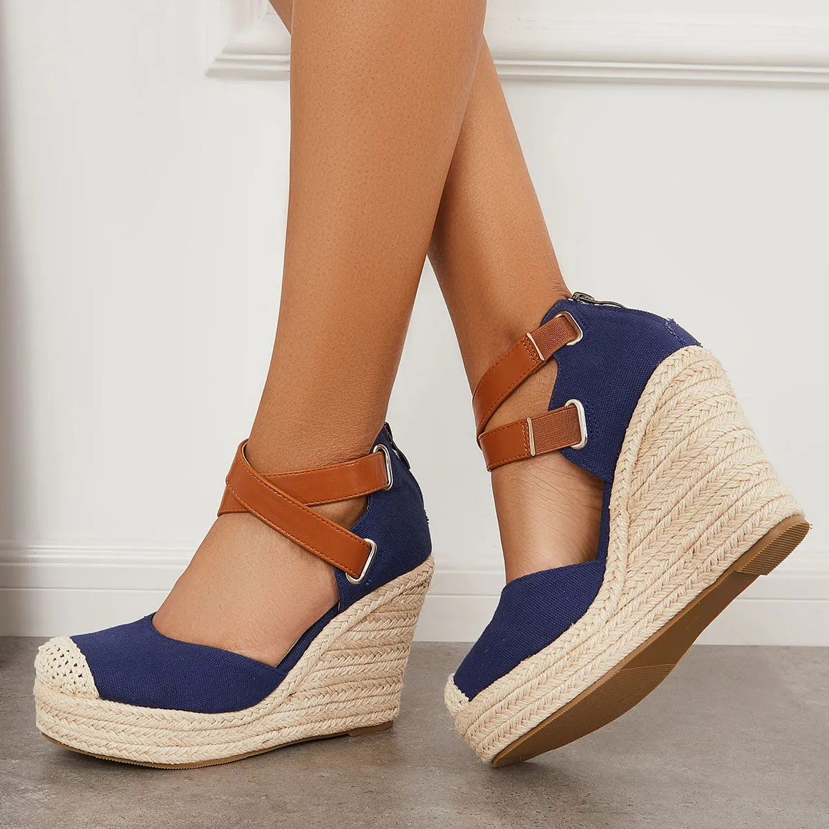 Closed Toe Espadrille Wedges Crisscross Platform Heel Sandals sold by Tinstree product image thumbnail 3