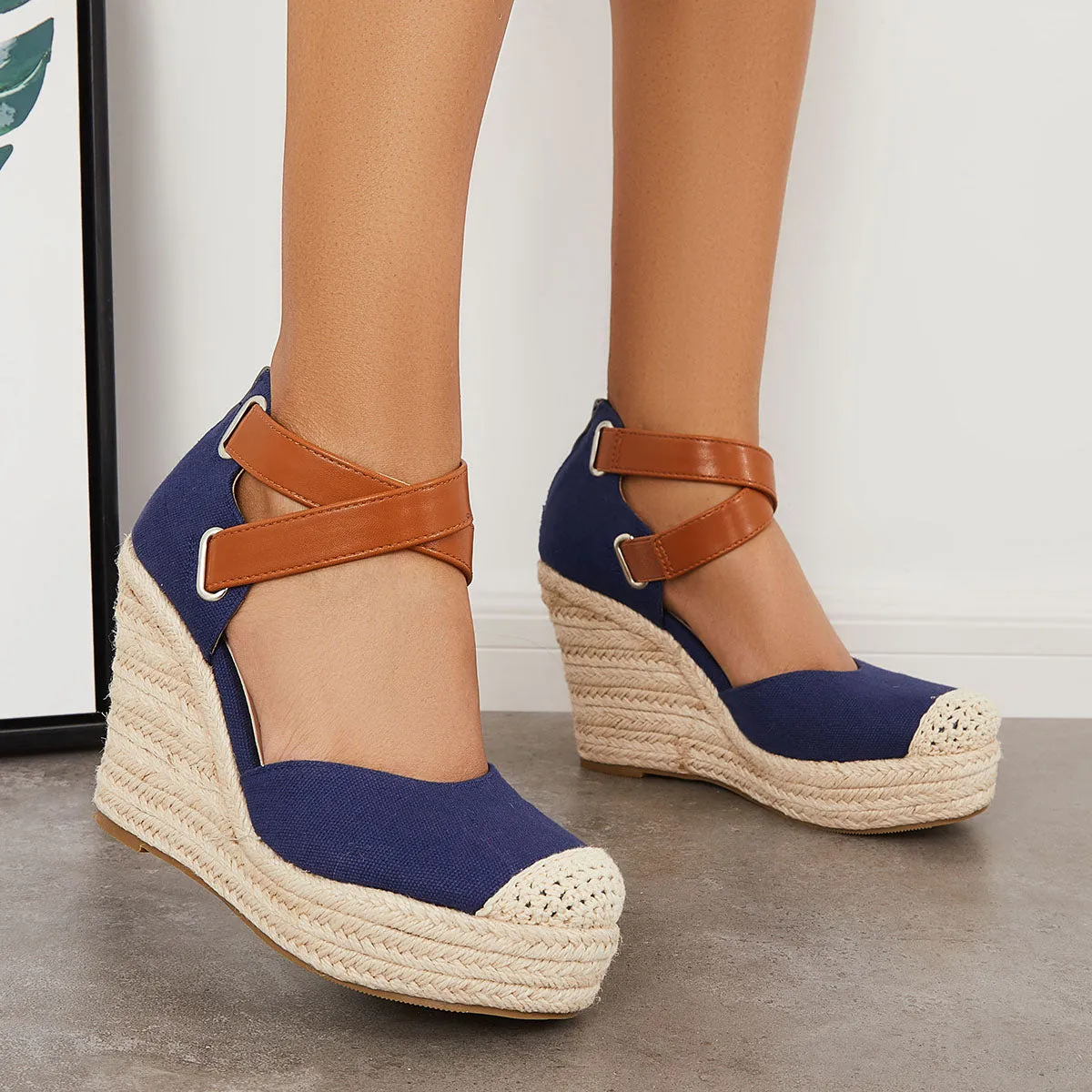 Closed Toe Espadrille Wedges Crisscross Platform Heel Sandals sold by Tinstree