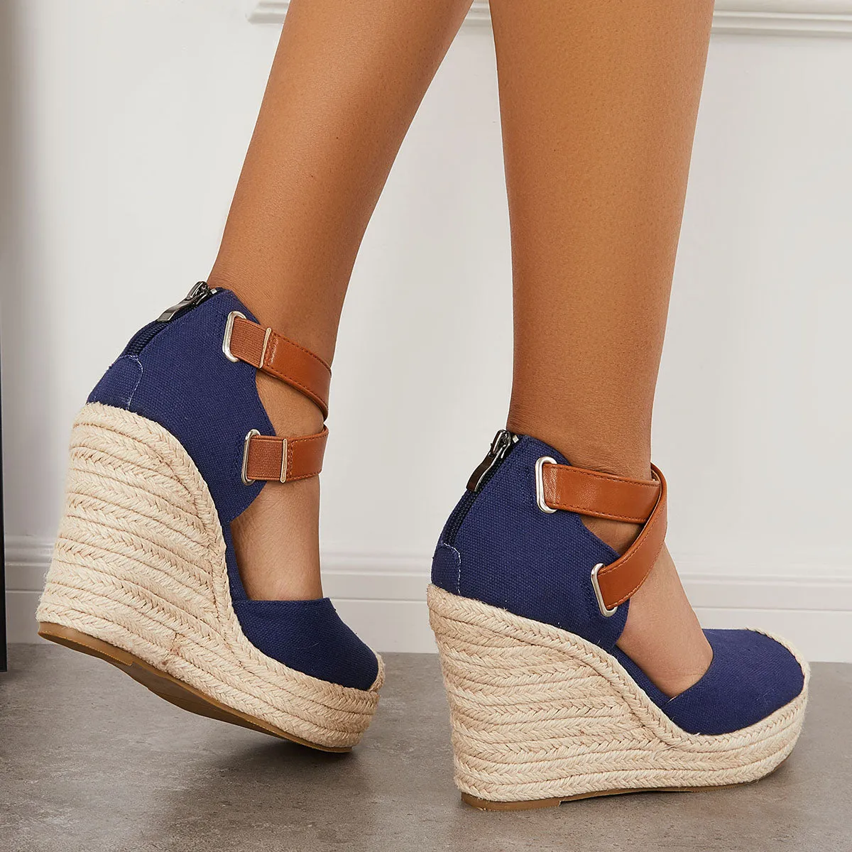Closed Toe Espadrille Wedges Crisscross Platform Heel Sandals sold by Tinstree product image thumbnail 4