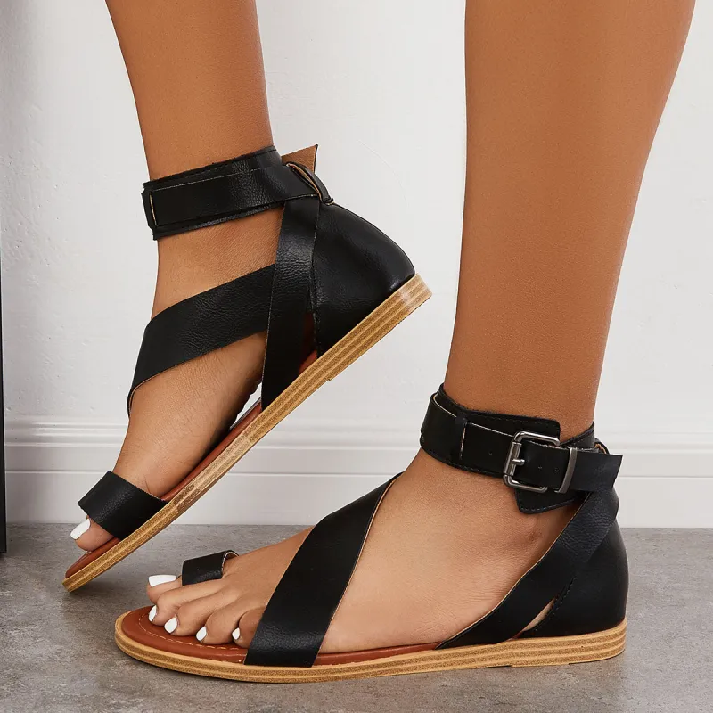 Fashion Flip-flops Flat Heel Buckle Strap Sandals sold by Tinstree