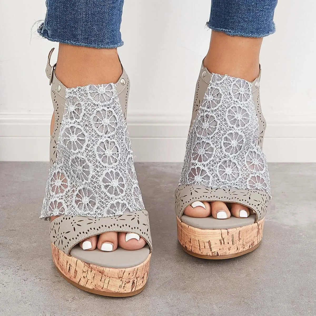 Open Toe Lace Platform Cork Wedges High Heel Sandals sold by Tinstree product image thumbnail 3