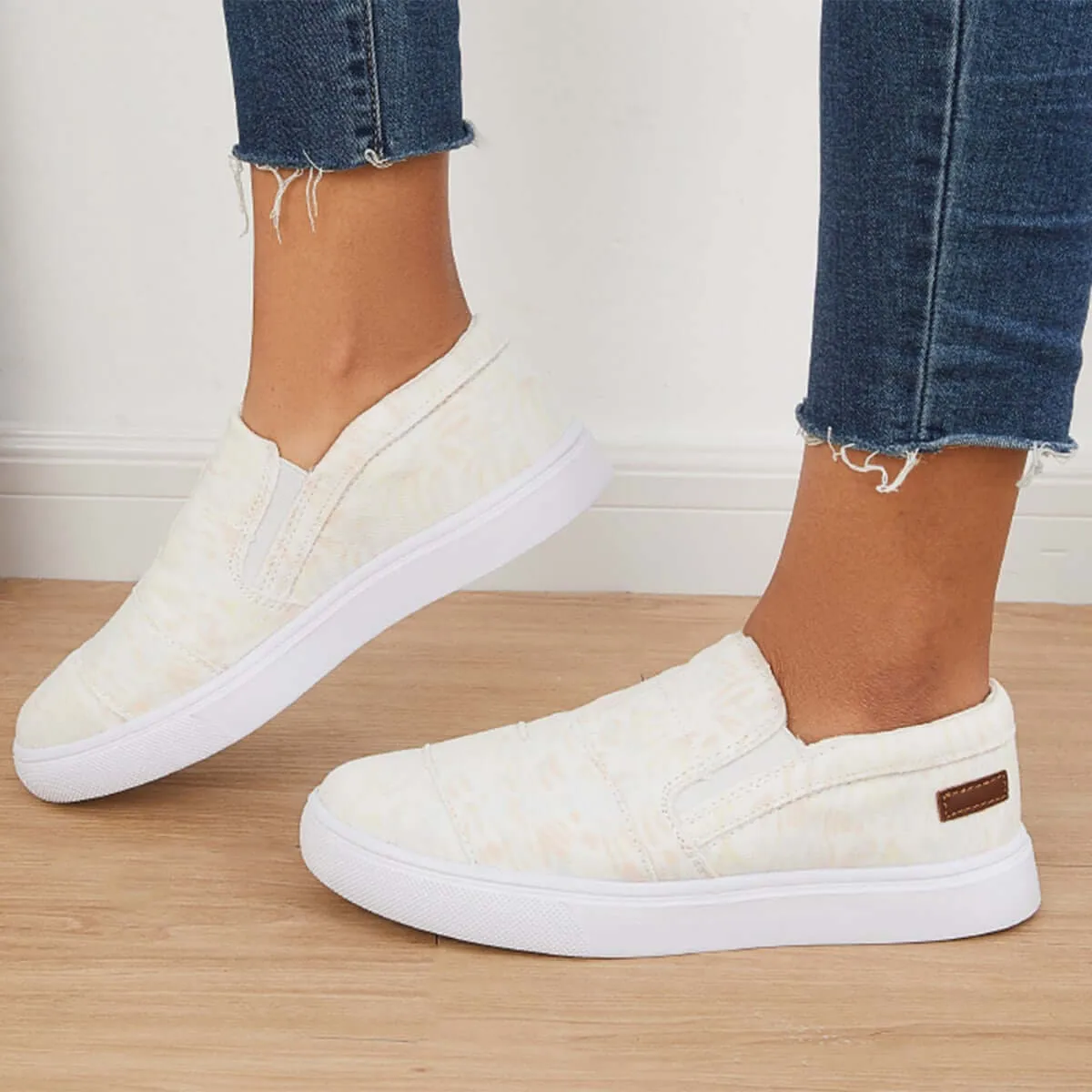 Casual White Slip-On Loafers Low Top Platform Canvas Shoes sold by Tinstree