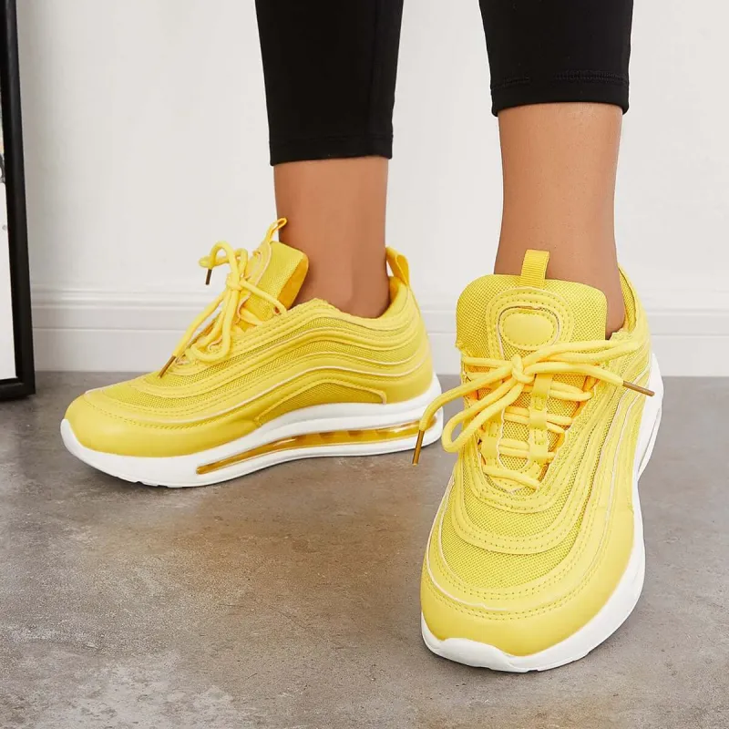 Yellow Lace Up Air Cushion Sneakers Breathable Running Shoes sold by Tinstree