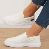 Casual White Slip-On Loafers Low Top Platform Canvas Shoes sold by Tinstree