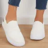 Casual White Slip-On Loafers Low Top Platform Canvas Shoes sold by Tinstree