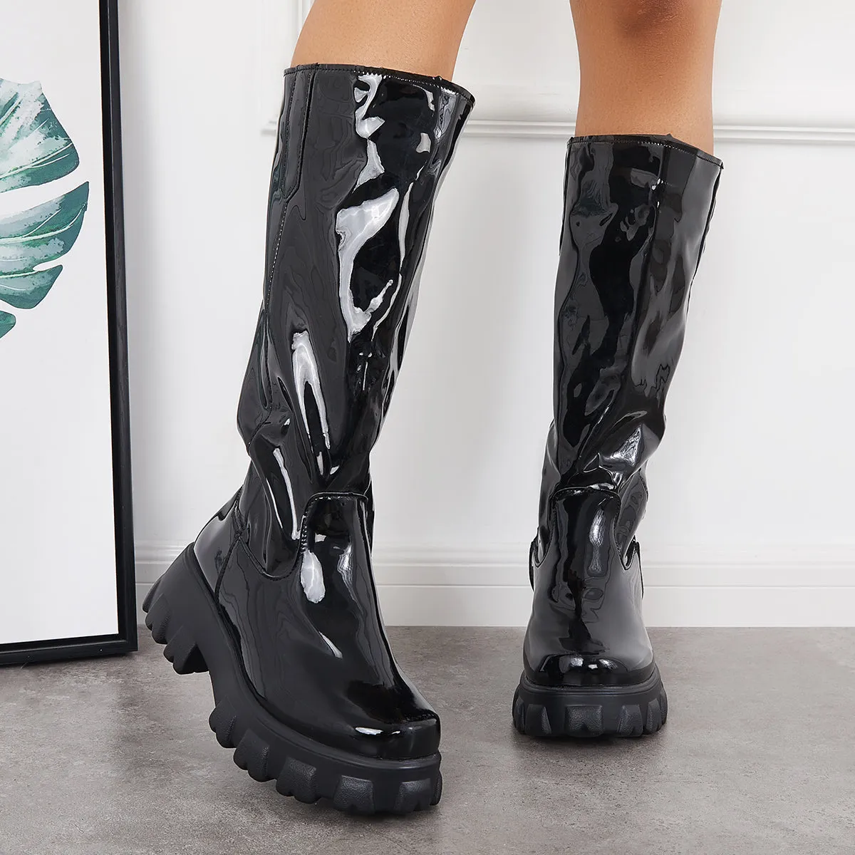 Patent Leather Platform Chunky Sole Knee High Boots sold by Tinstree product image thumbnail 4