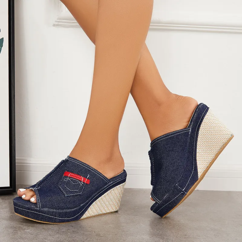 Peep Toe Espadrille Platform Wedges Backless Slide Sandals sold by Tinstree