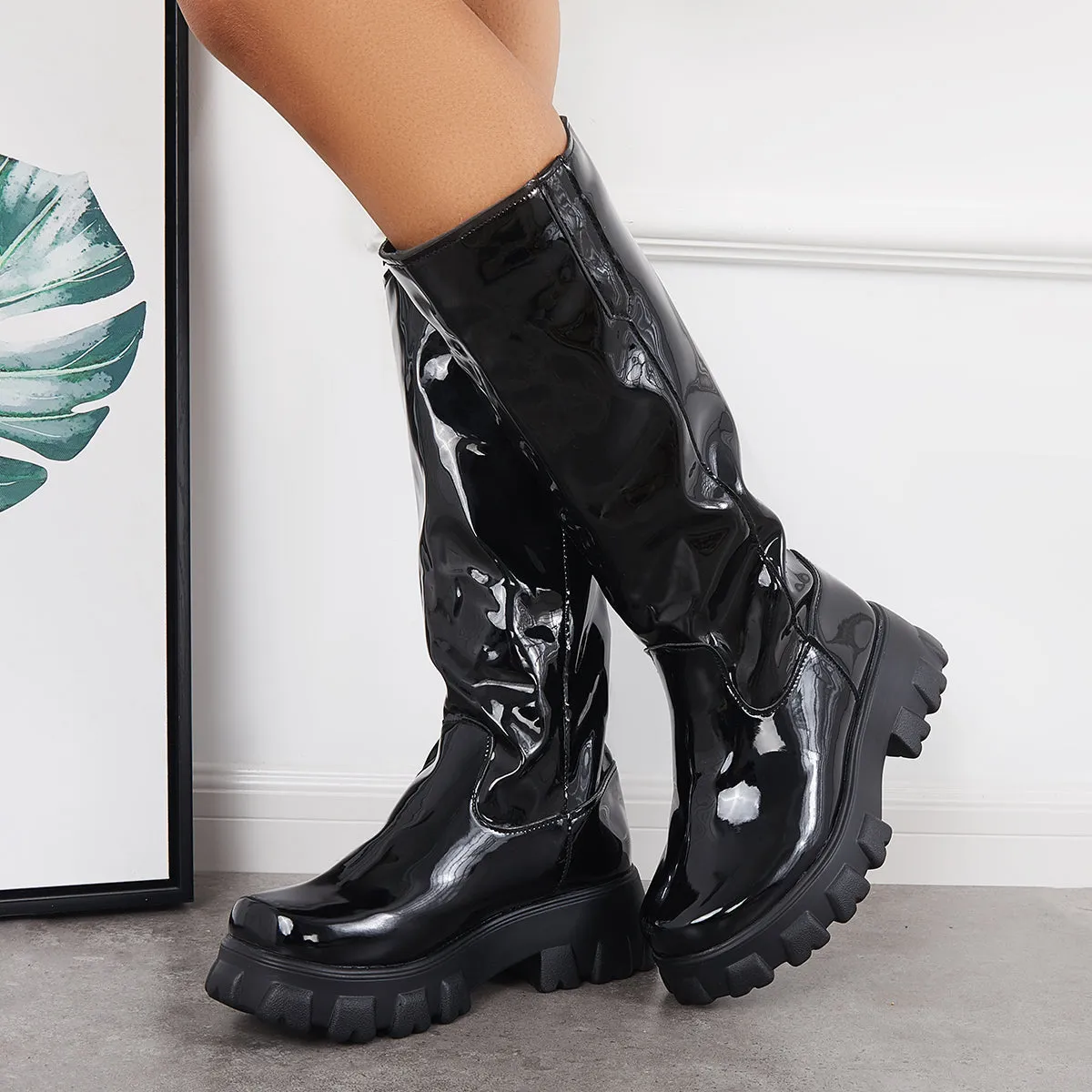 Patent Leather Platform Chunky Sole Knee High Boots sold by Tinstree product image thumbnail 3