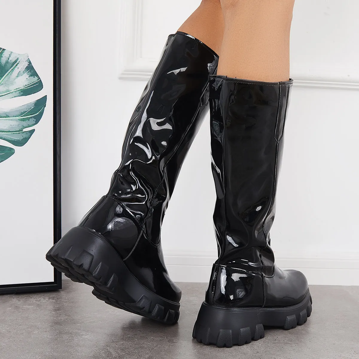 Patent Leather Platform Chunky Sole Knee High Boots sold by Tinstree product image thumbnail 5