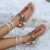 White Flat Flip Flops Sandals Lace Up Ankle Strappy Sandals sold by Tinstree