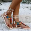 White Flat Flip Flops Sandals Lace Up Ankle Strappy Sandals sold by Tinstree