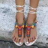 White Flat Flip Flops Sandals Lace Up Ankle Strappy Sandals sold by Tinstree