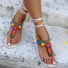 White Flat Flip Flops Sandals Lace Up Ankle Strappy Sandals sold by Tinstree