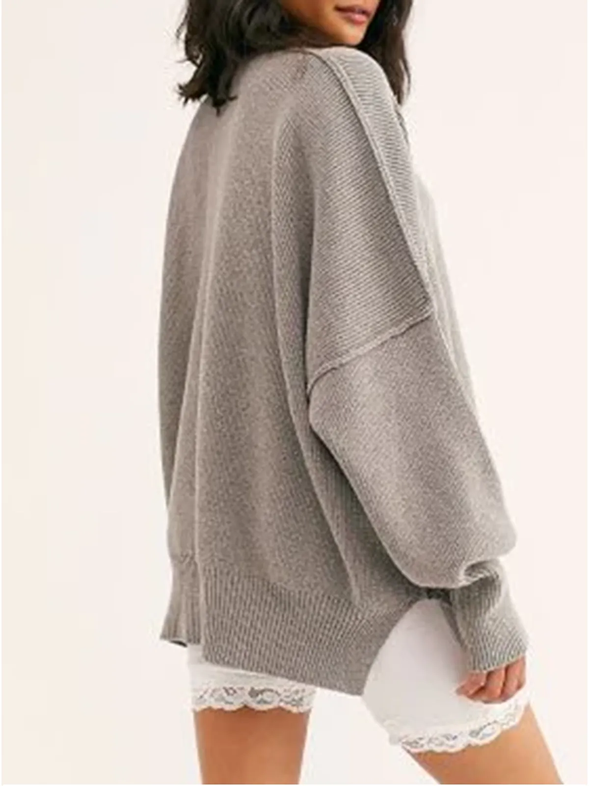 Womens Winter Sweaters Long Sleeve Ribbed Knit Crewneck Side Slit Pullover sold by Tinstree product image thumbnail 4
