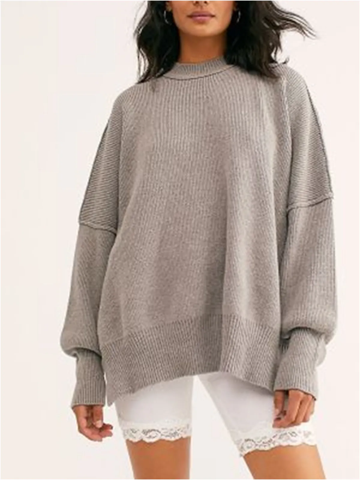 Womens Winter Sweaters Long Sleeve Ribbed Knit Crewneck Side Slit Pullover sold by Tinstree product image thumbnail 3