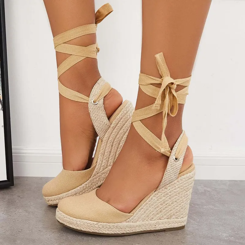 Lace up Espadrille Wedges Platform Heel Singback Sandals sold by Tinstree