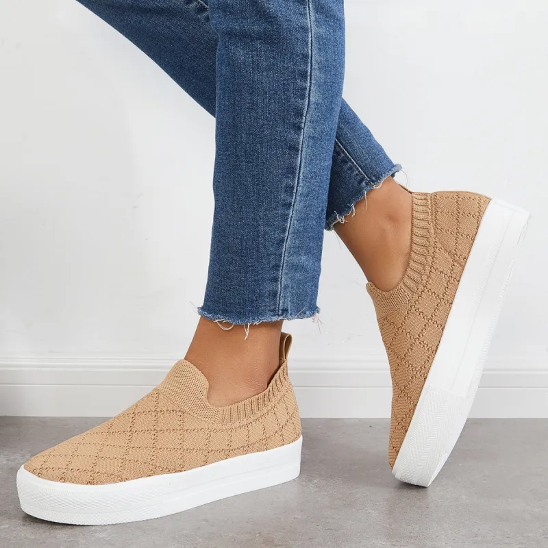 Stretch Knit Platform Slip on Loafers Breathable Walking Shoes sold by Tinstree