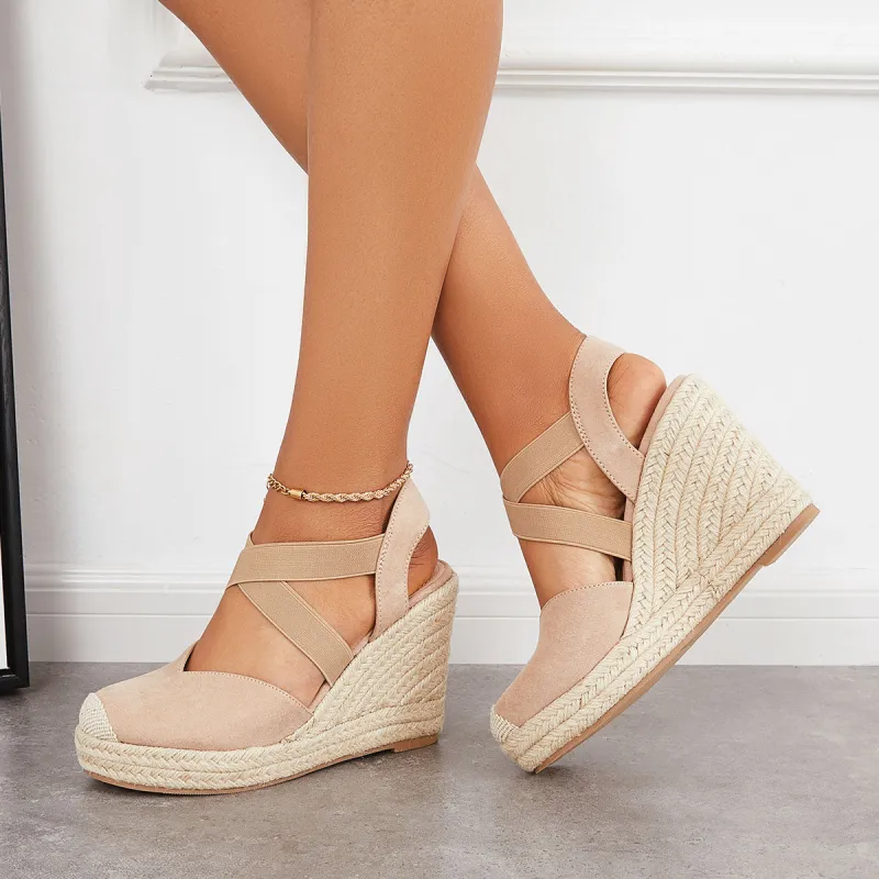 Criss Cross Platform Espadrille Wedges Elastic Strap Sandals sold by Tinstree