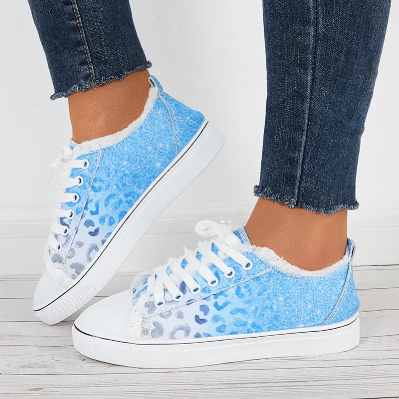 Shiny Canvas Flat Sneakers Colorful Lace Up Walking Shoes sold by Tinstree