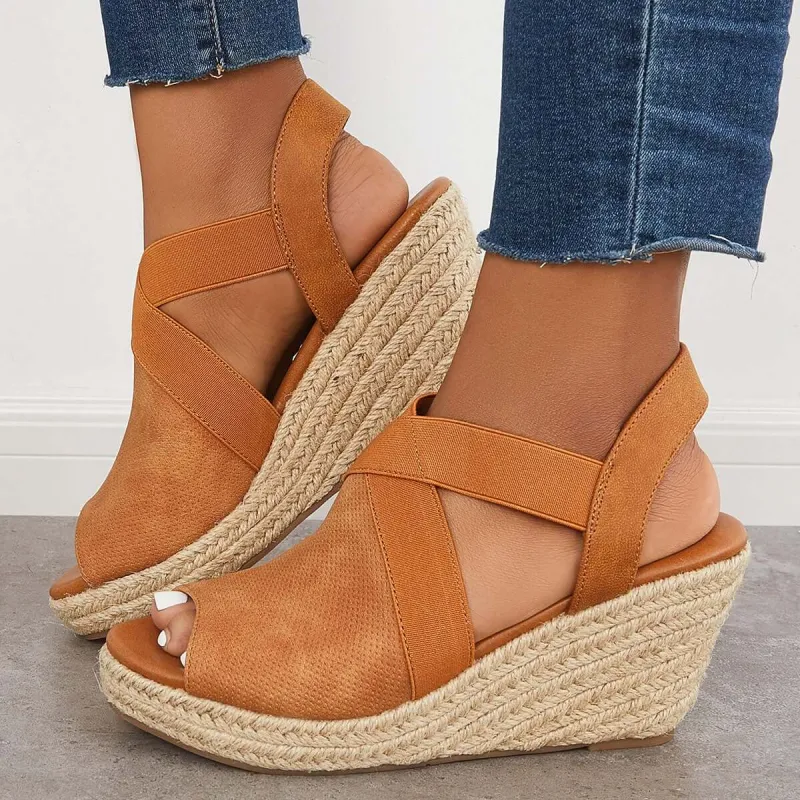 Peep Toe Platform Espadrille Wedges Ankle Strap Sandals sold by Tinstree