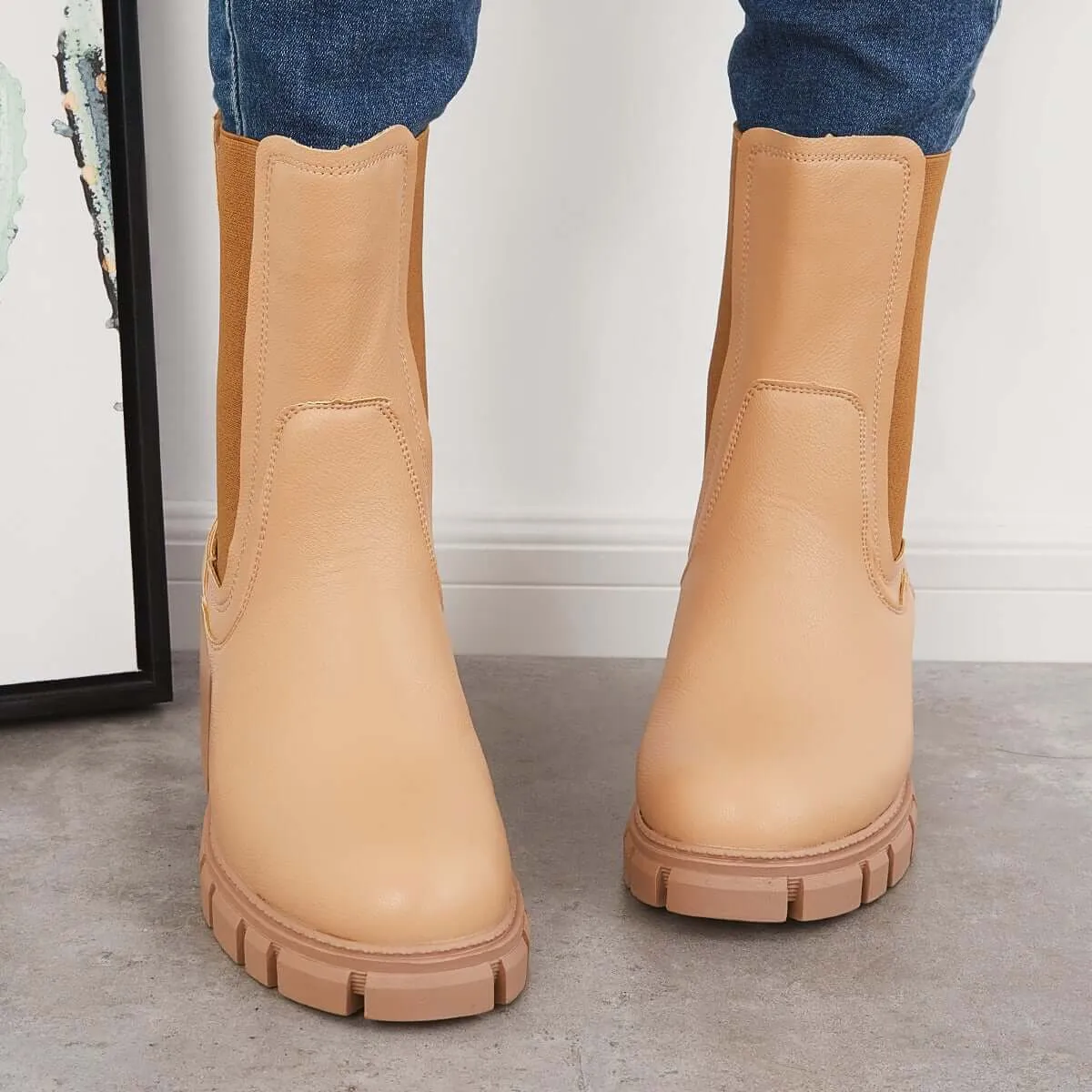Chunky Platform Lug Sole Chelsea Boots Non-Slip Mid Calf Boots sold by Tinstree product image thumbnail 2