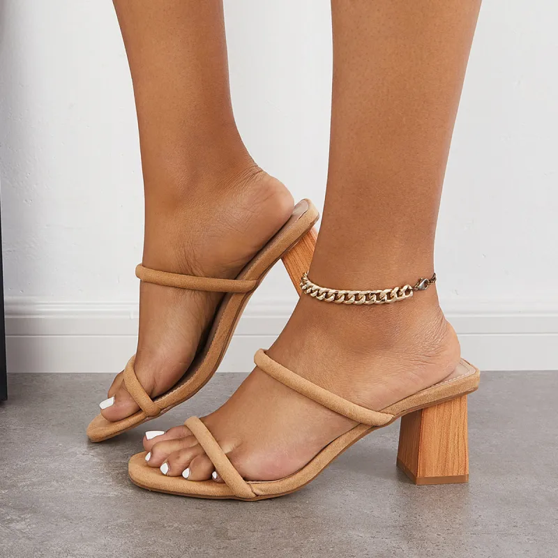 Open Toe Double Straps Block Heel Mules Slip on Backless Sandals sold by Tinstree