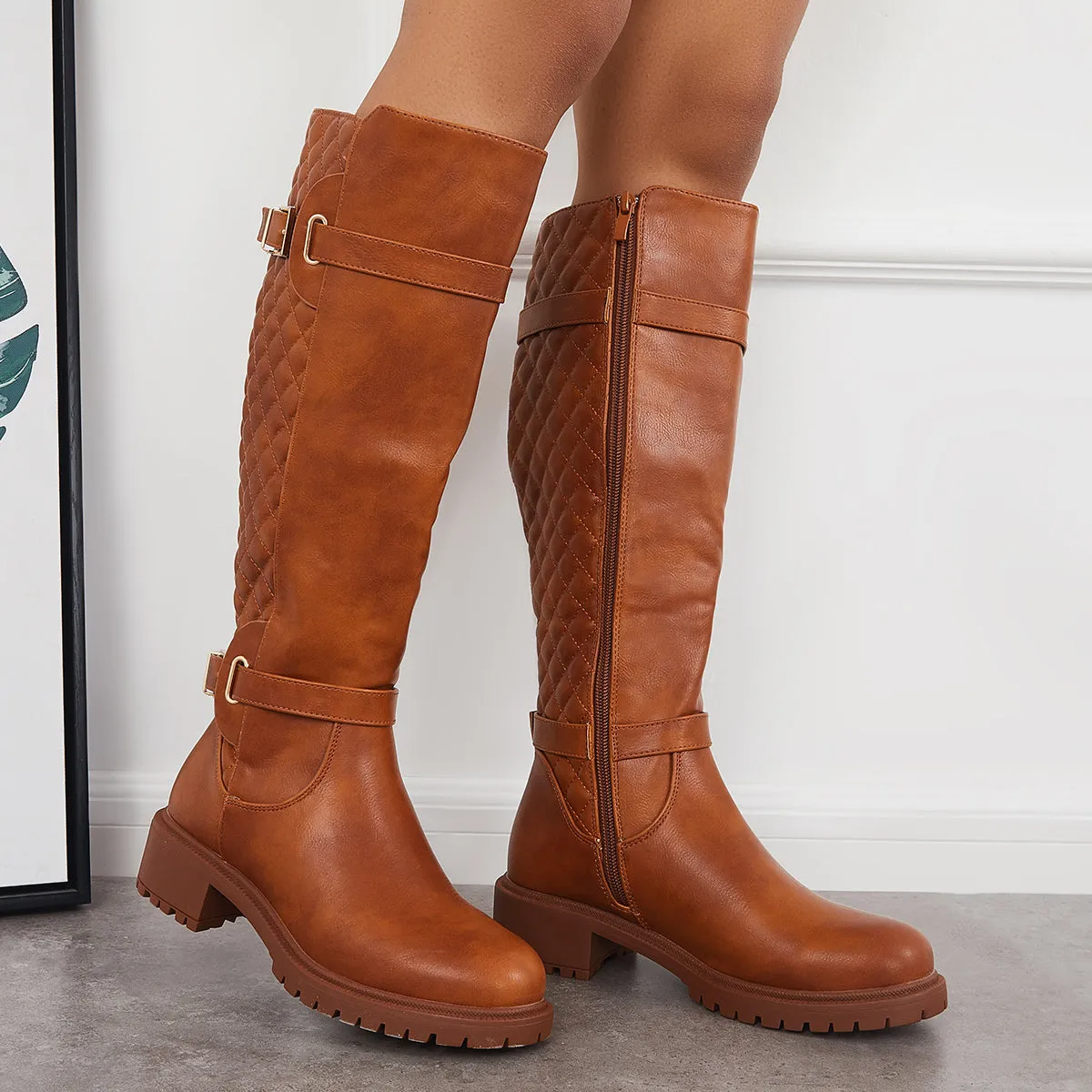 Women Lug Sole Knee High Boots Chunky Block Heel Riding Boots sold by Tinstree product image thumbnail 2