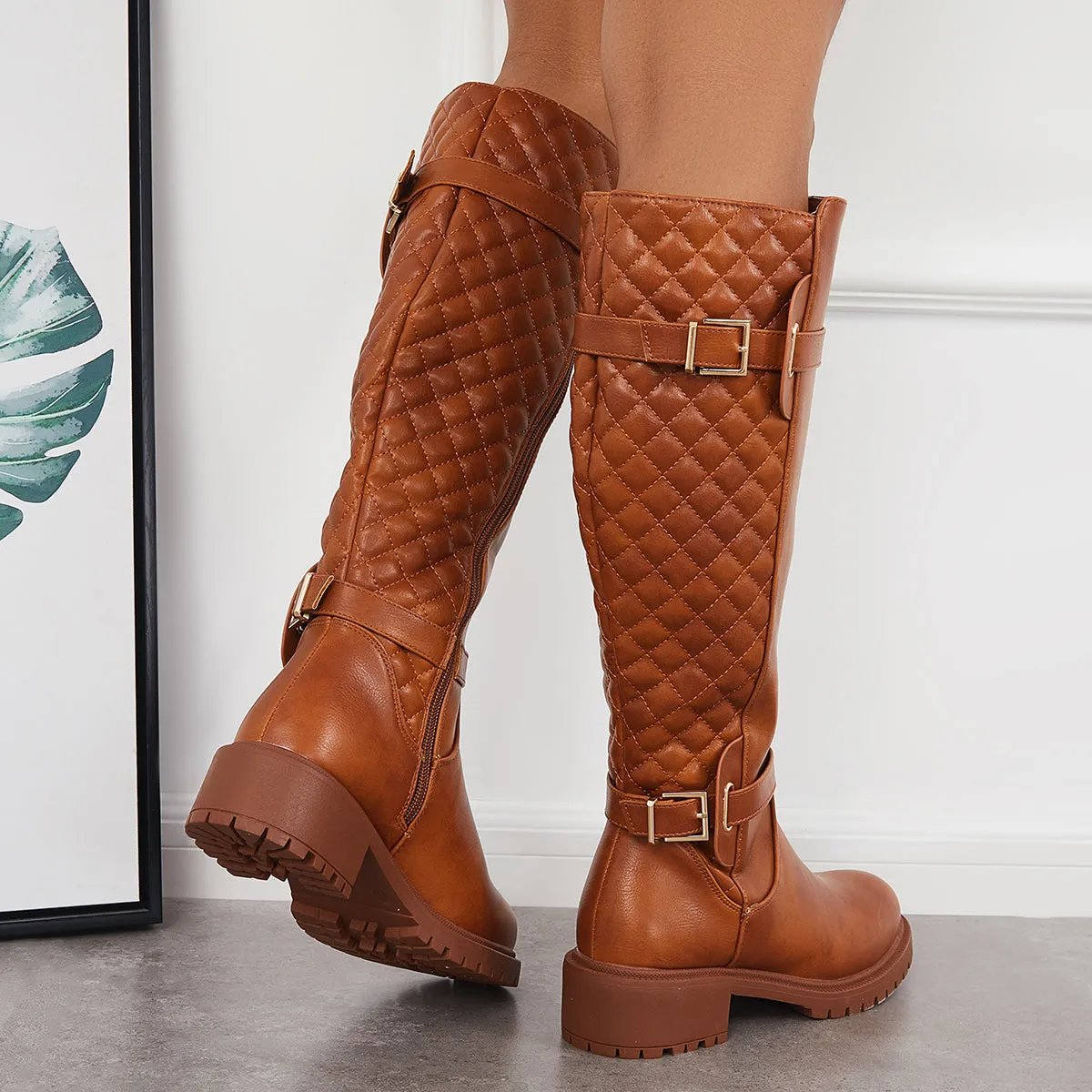 Women Lug Sole Knee High Boots Chunky Block Heel Riding Boots sold by Tinstree product image thumbnail 5