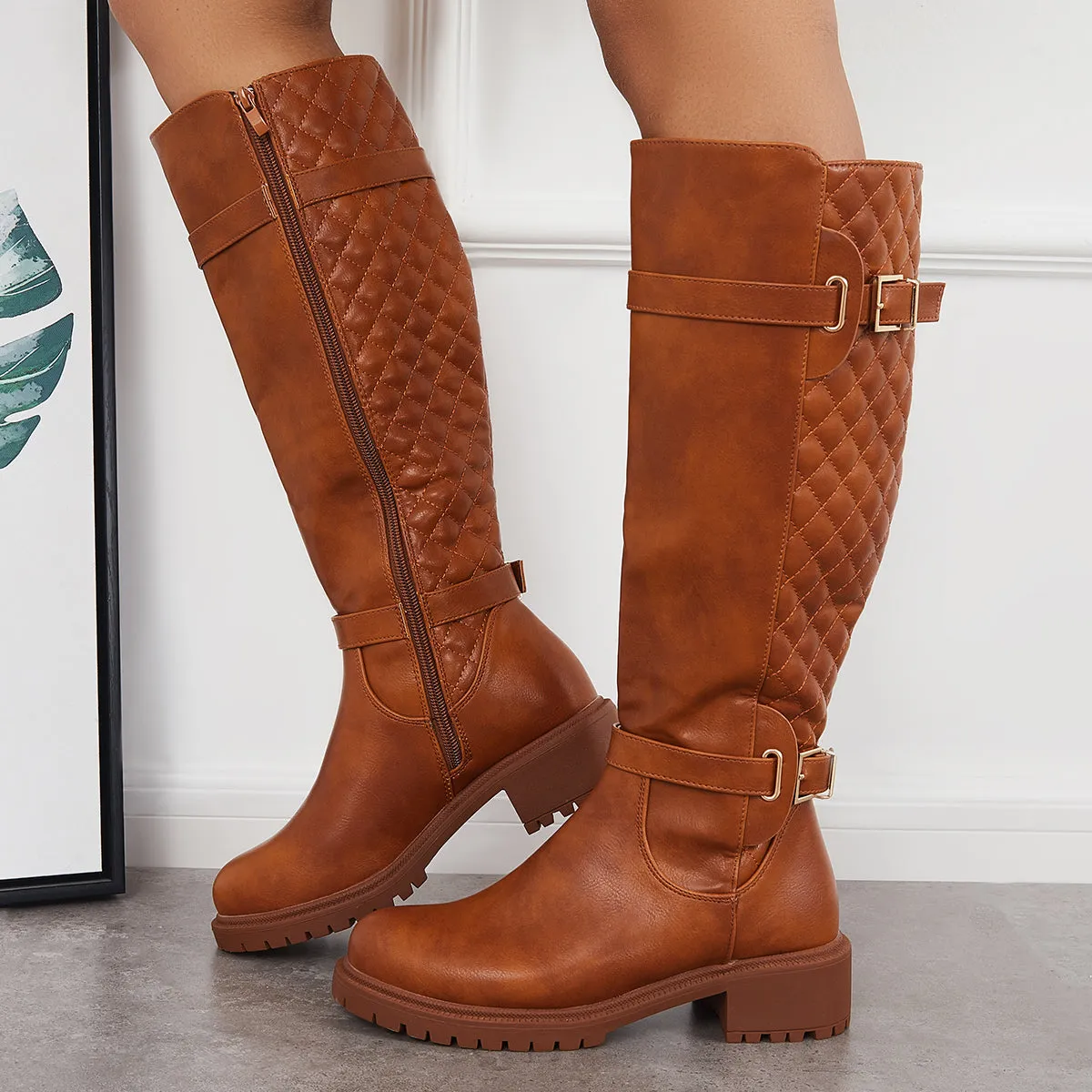 Women Lug Sole Knee High Boots Chunky Block Heel Riding Boots sold by Tinstree product image thumbnail 4