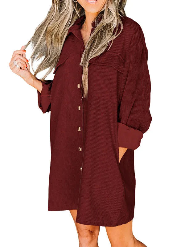 Women Solid Jacket Shirts Lapel Long Sleeve Pocket Oversized Button Down Shirt Dress sold by Tinstree product image thumbnail 5