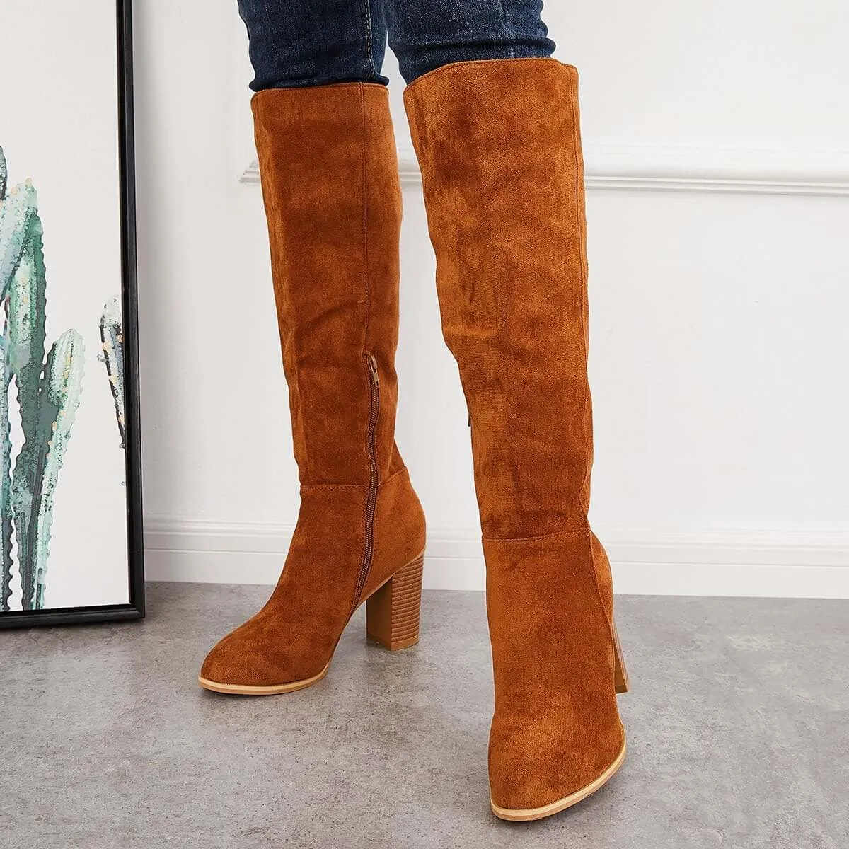 Western Cowgirl Knee High Boots Chunky Block Heel Riding Boots sold by Tinstree product image thumbnail 5