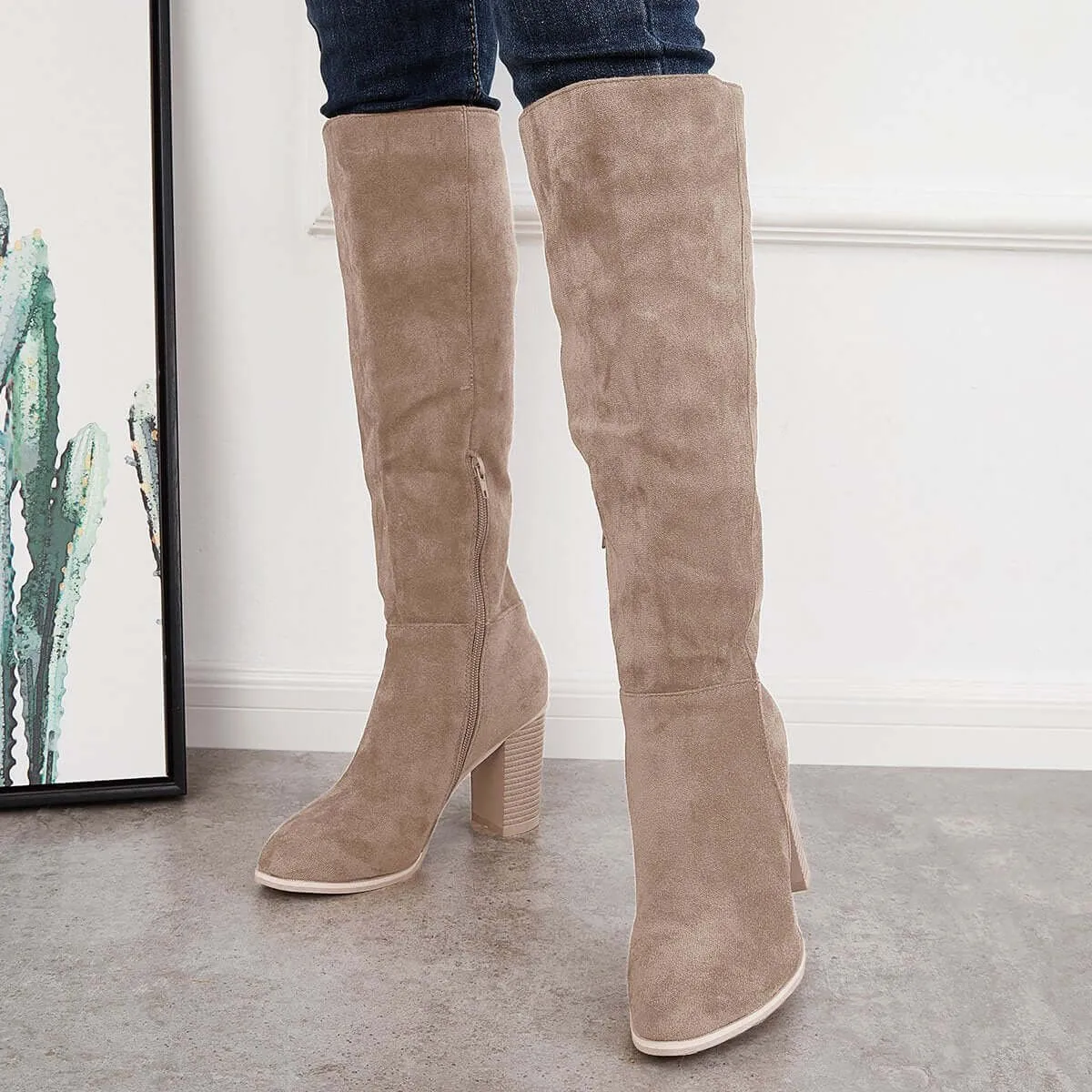 Western Cowgirl Knee High Boots Chunky Block Heel Riding Boots sold by Tinstree