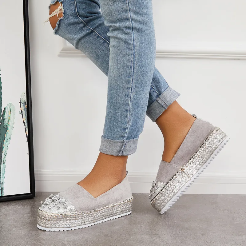 Rhinestone Platform Loafers Slip on Flats Walking Shoes sold by Tinstree