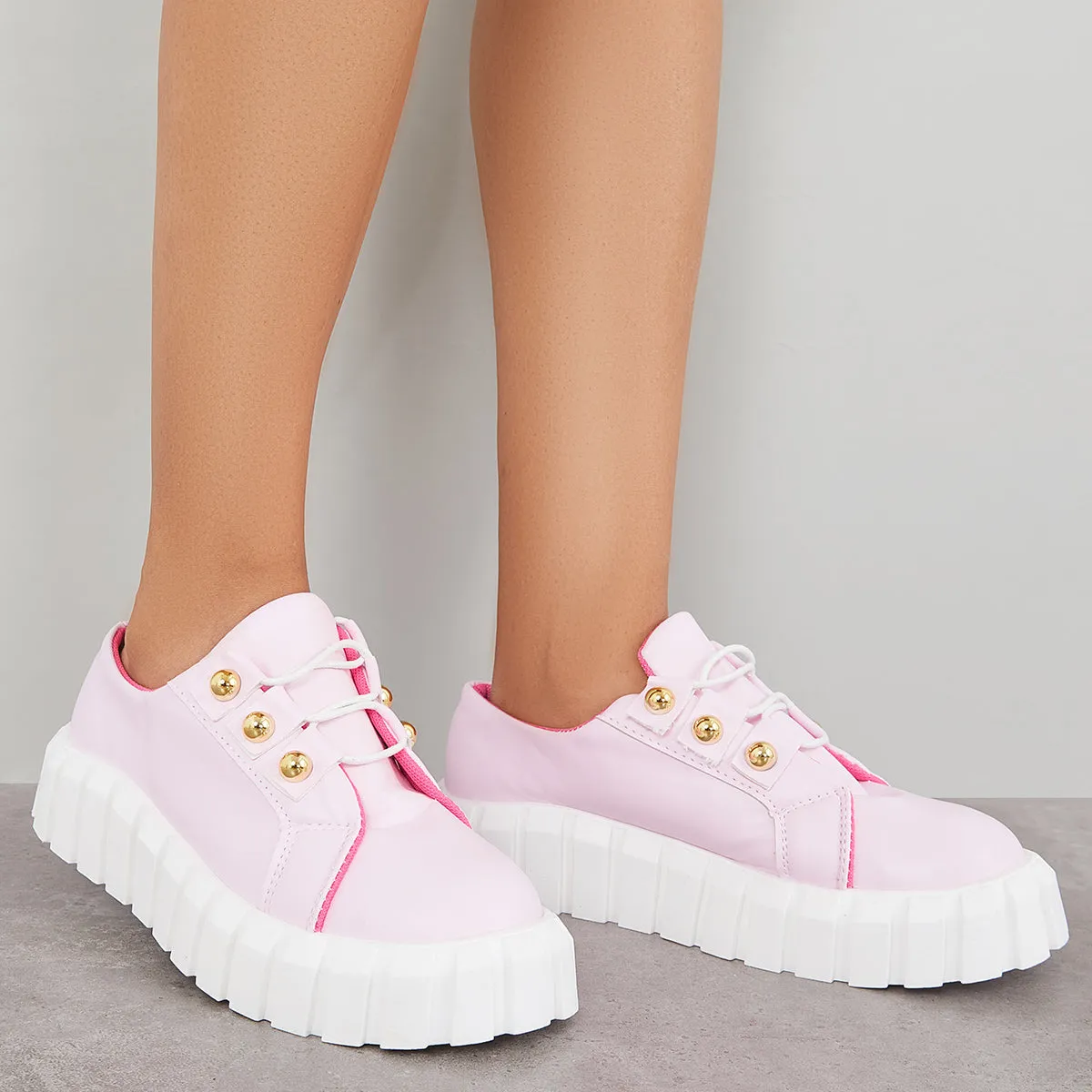 Lace Up Sneakers Platform Lug Sole Heel Walking Shoes sold by Tinstree