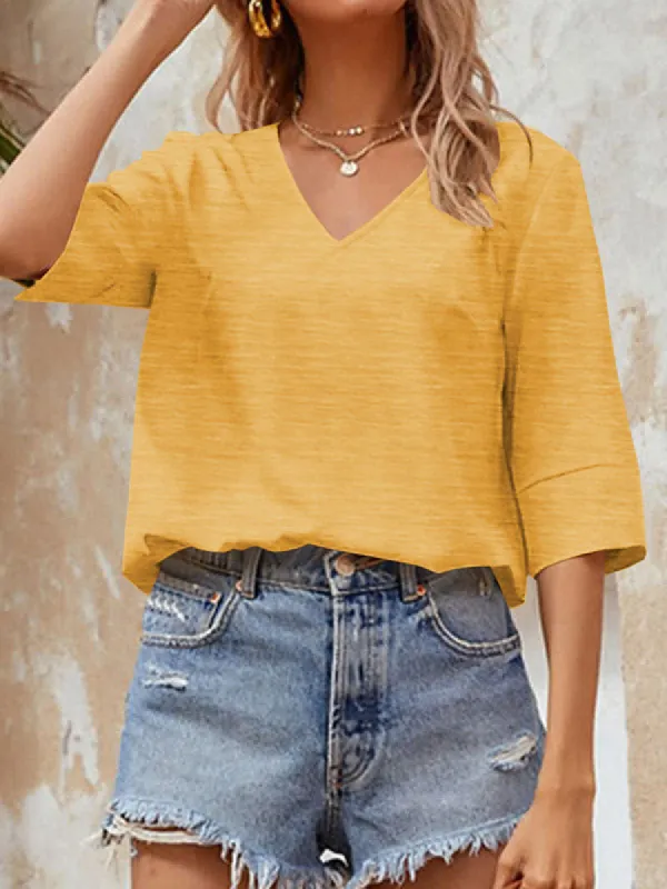 Women Summer Tops V Neck Half Sleeve Oversized T Shirts Elbow Length Tee Shirts sold by Tinstree