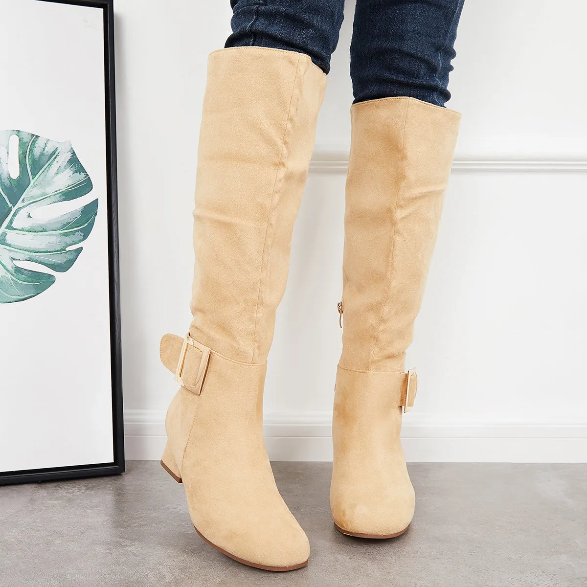 Square Toe Knee High Boots Wide Calf Chunky Heel Riding Boots sold by Tinstree product image thumbnail 4