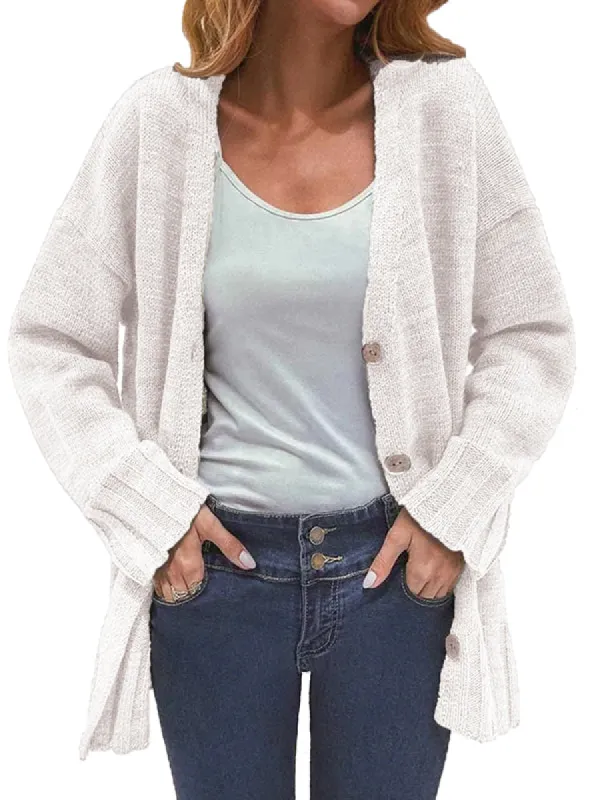 Women Spring Casual Long Sleeve Button Down Open Front Knit Cardigan Sweater Coat sold by Tinstree