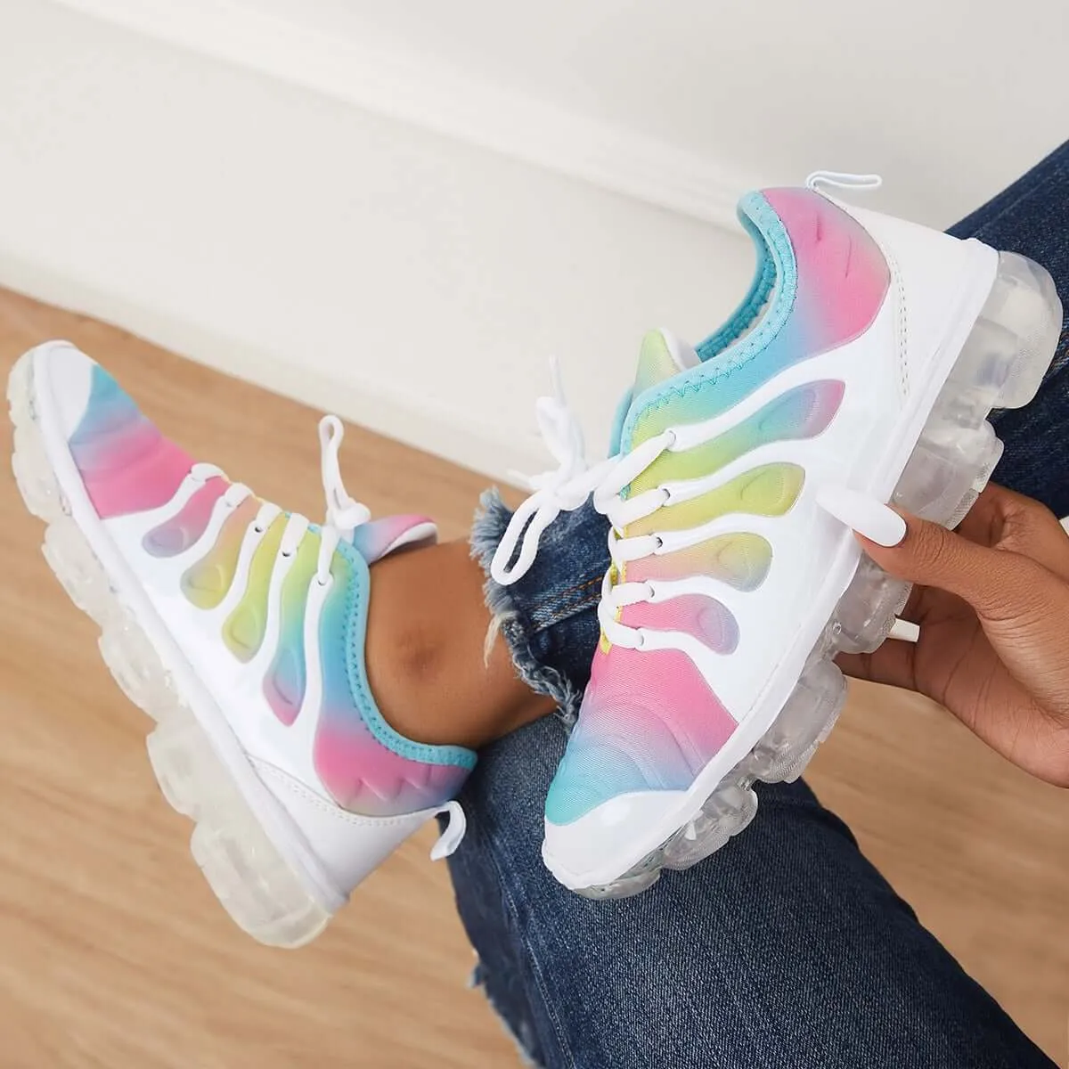 Rainbow Color Air Cushion Tennis Sneakers Lace Up Shoes sold by Tinstree product image thumbnail 5