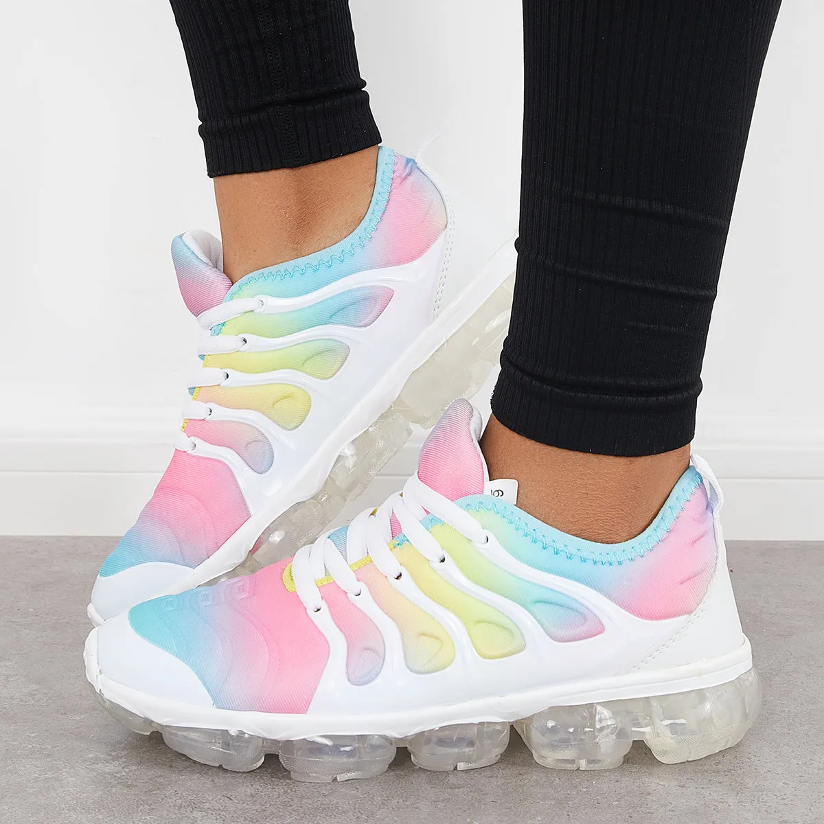 Rainbow Color Air Cushion Tennis Sneakers Lace Up Shoes sold by Tinstree