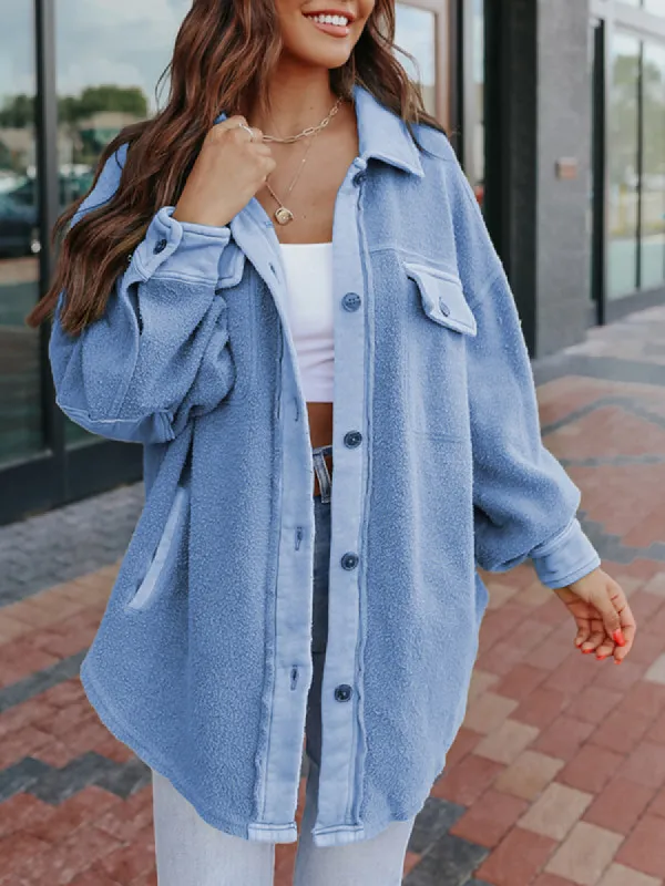 Women Casual Coat Long Sleeve Shacket Shirts Jacket with Pockets sold by Tinstree